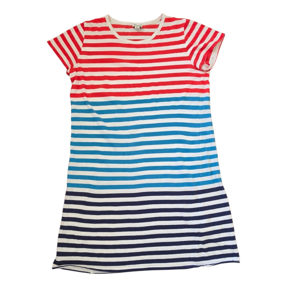 J.CREW Cotton Patriot White Red Blue Striped Maximalist T-Shirt Mini Dress‎ sz S